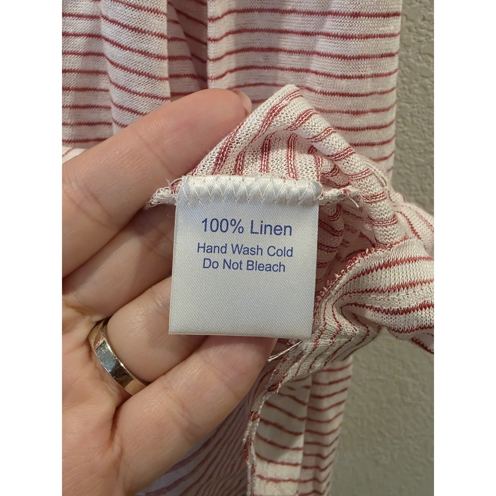 Sundance Mariner V Neck Top Sz XL Red White Stripe 100% Linen Coastal Euro Luxe - Picture 6 of 7